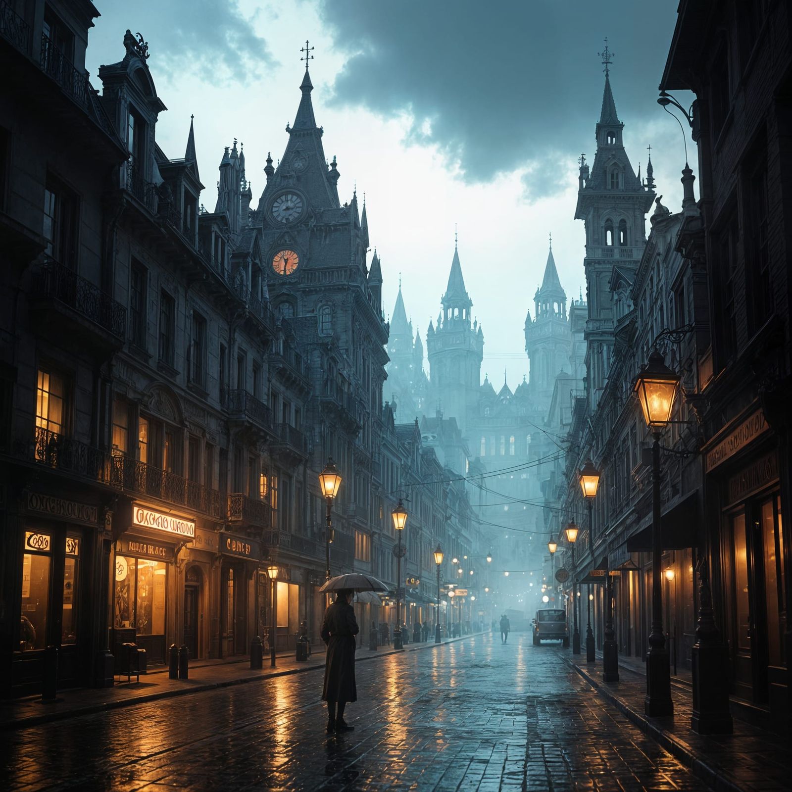 Surrealistic Film Noir Scene in Art Nouveau Style