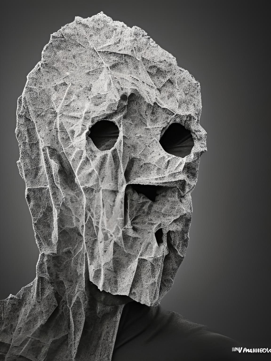 Disintegrating Black Mime Portrait in Negative Color