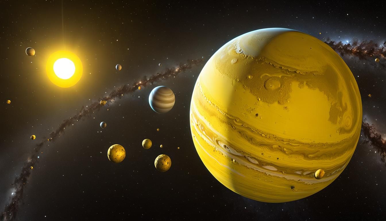 Detailed Yellow Solar System in Expressionist Style