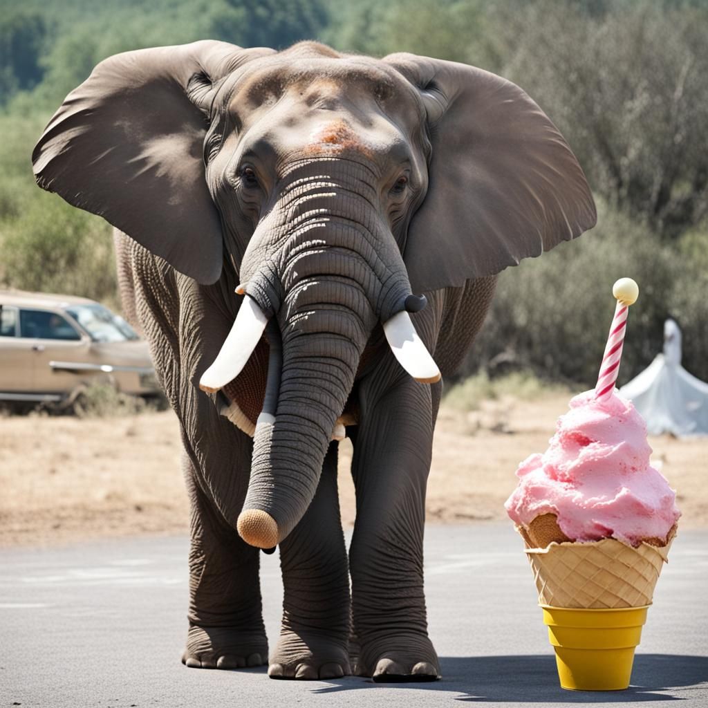 Elephant Eats Giant Ice Cream Sundae
