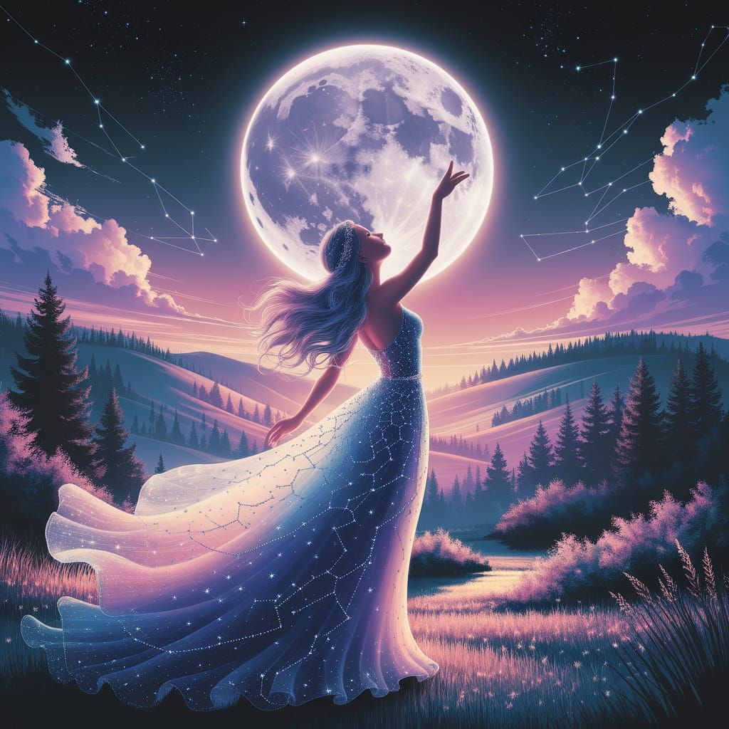 Ethereal Celestial Beauty Reaches for the Moon