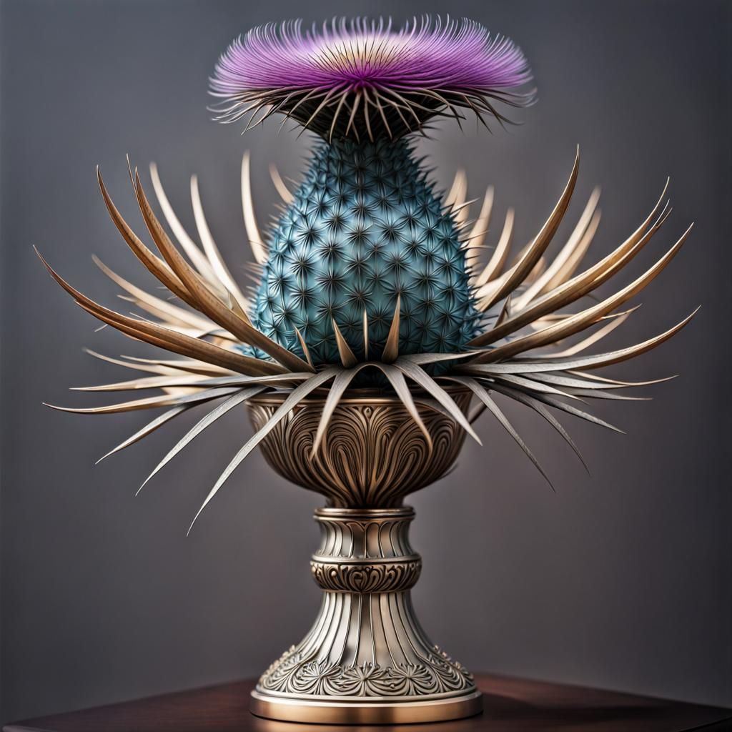 Detailed Metal Thistle Statue in Vase