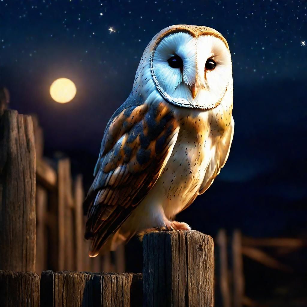 Barn Owl Under Starry Sky: Digital Matte Painting