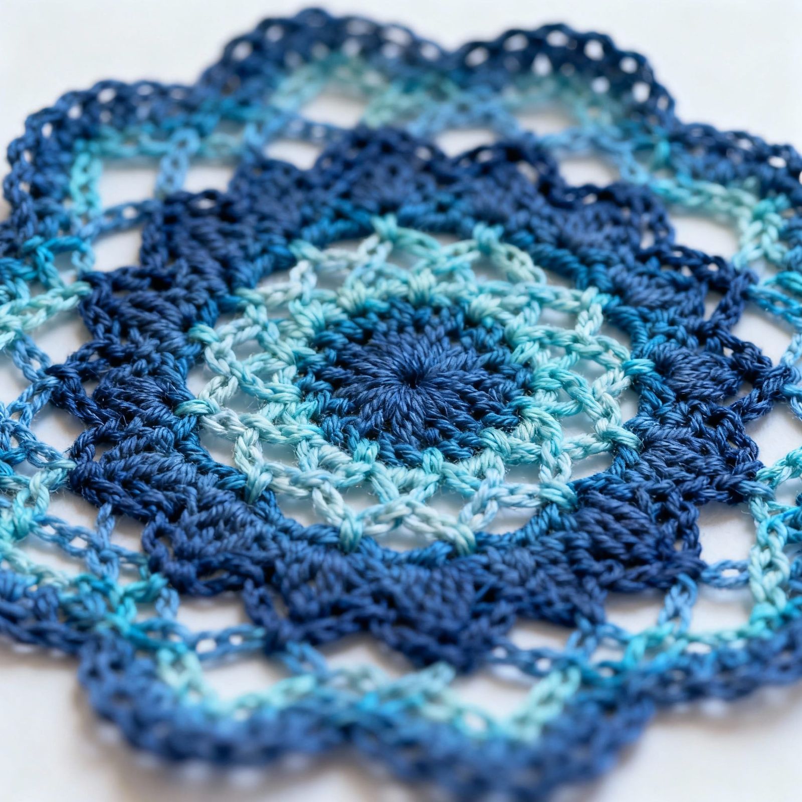Blue Crochet Mandala: Intricate Textile Art