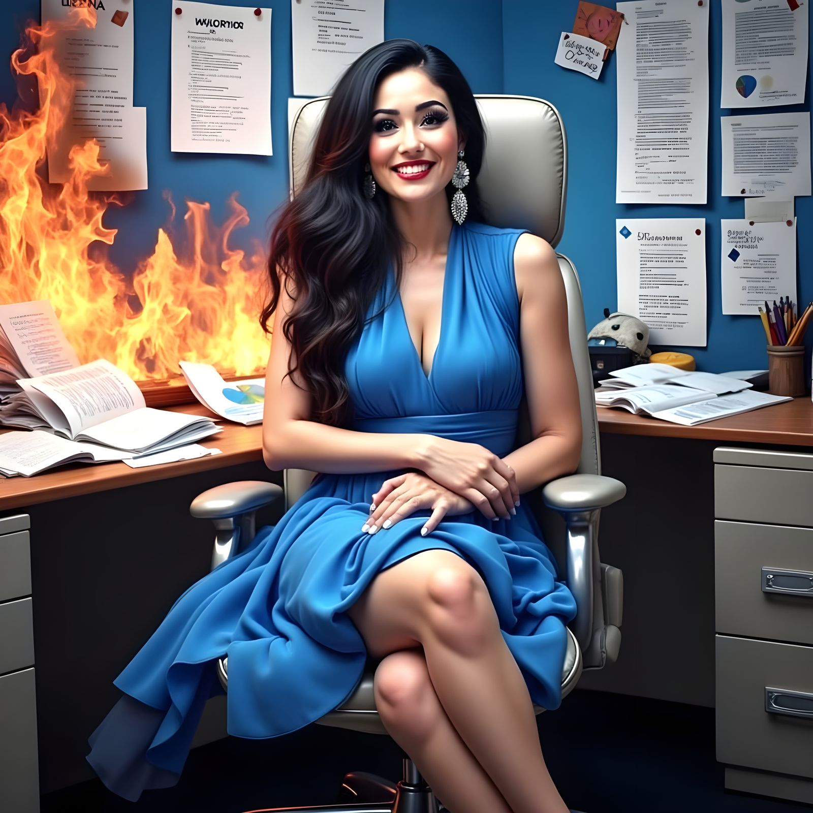 Confident Woman in 1930s Cartoon Style Office Setting