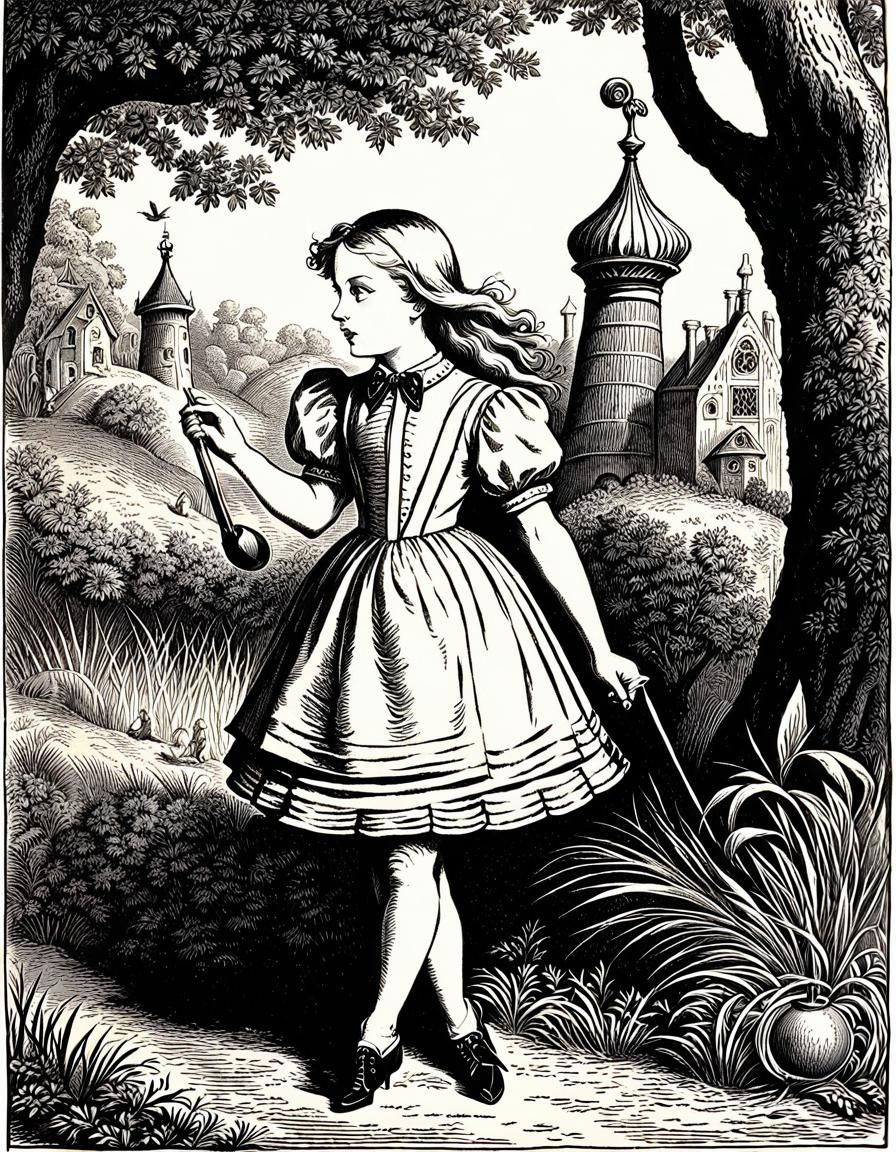 Alice in Wonderland Illustration in Tenniel Style
