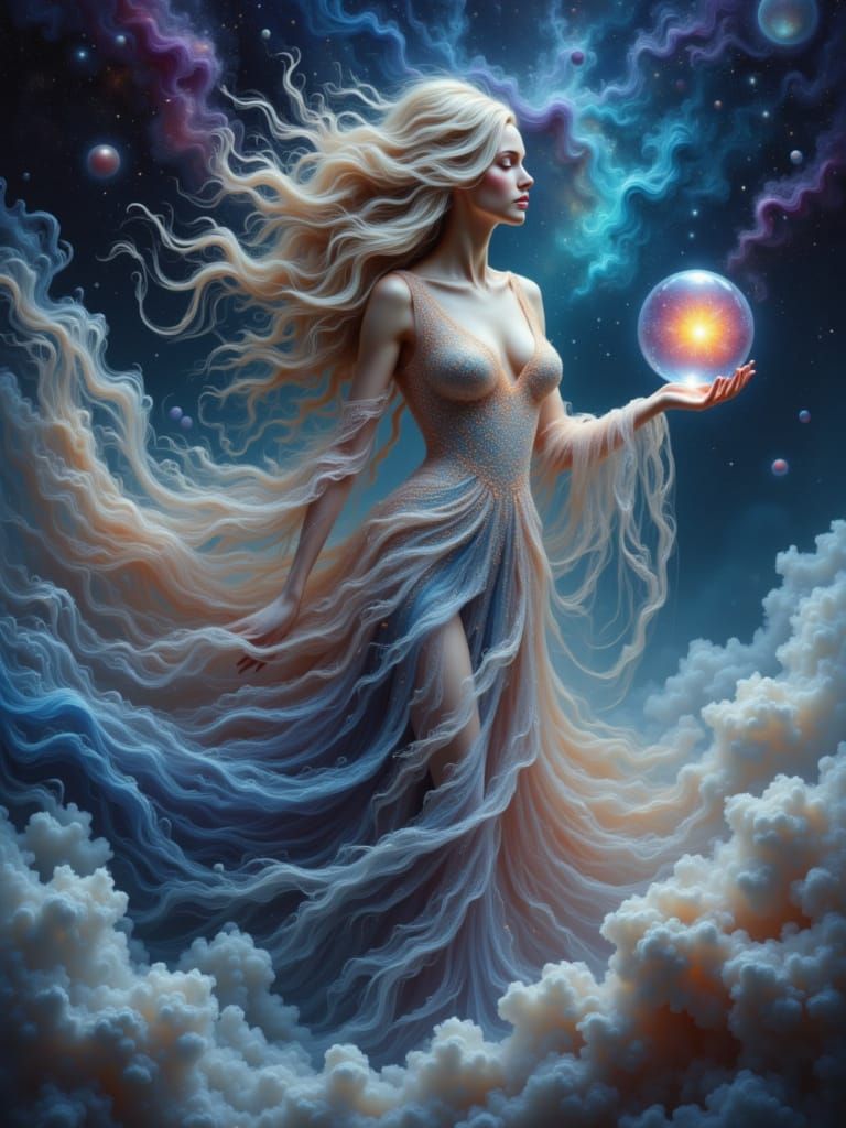 Aurora Woman Floats in Cosmic Expanse