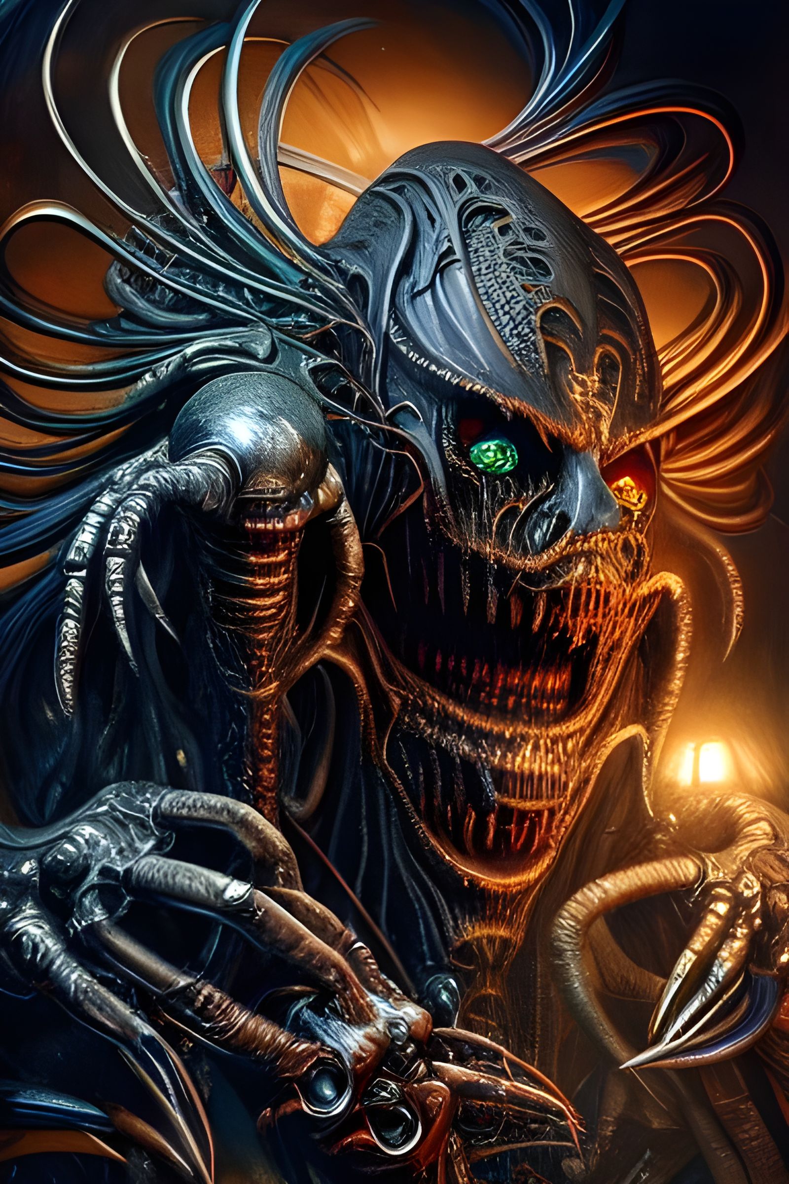 Metallic Liquid Demon: Hyper-Realistic Digital Illustration