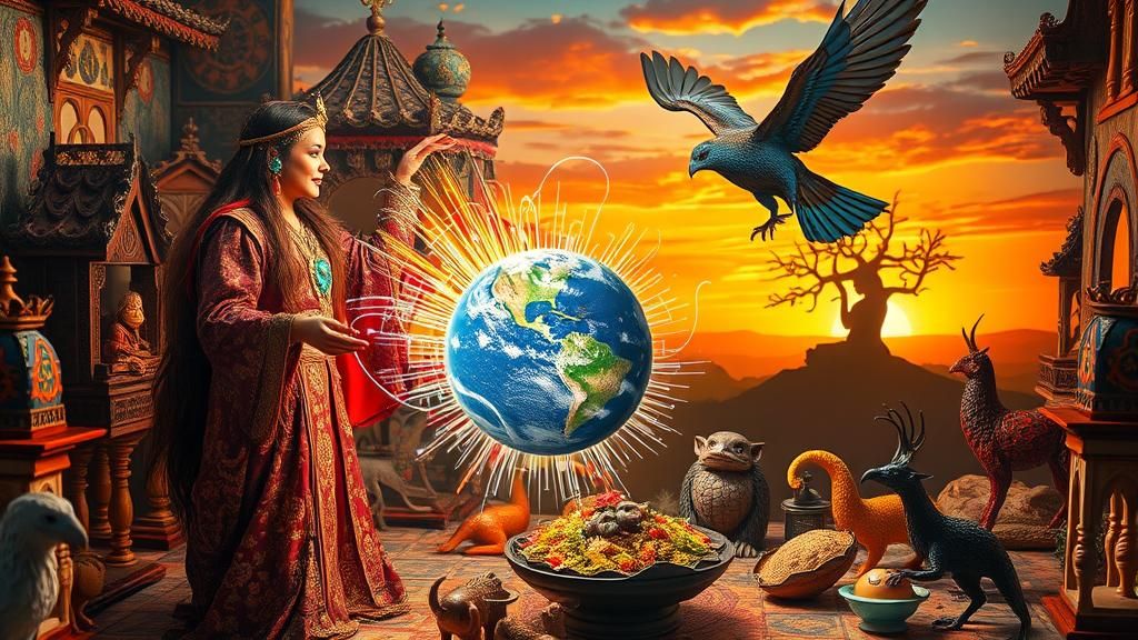 Dervish Sorceress in Dollhouse Setting, Surreal Digital Art