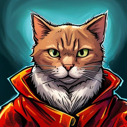 Medieval Cat Portrait in Comic Book Style