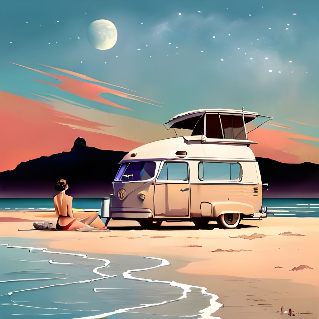 Retro-Futuristic Camper on California Beach