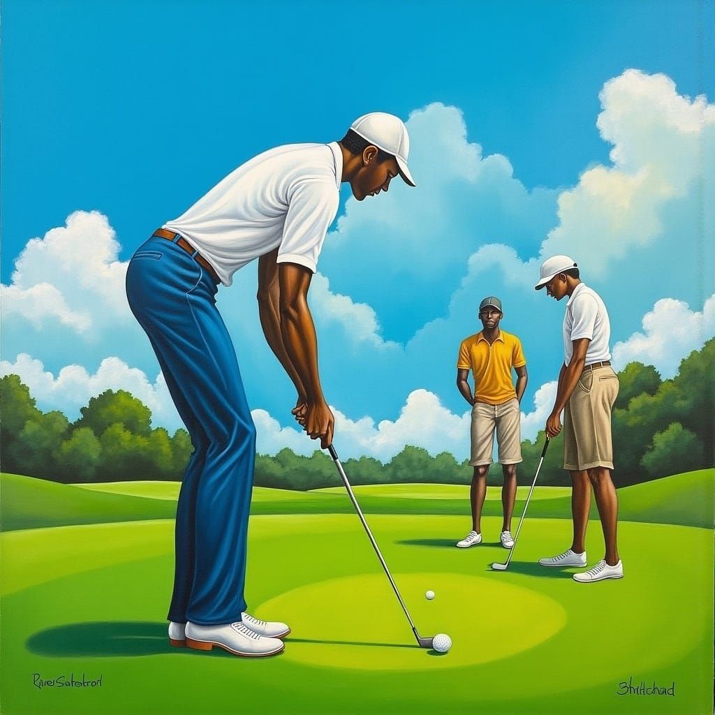 African American Golfer in Mid-Swing: A Vibrant Scene