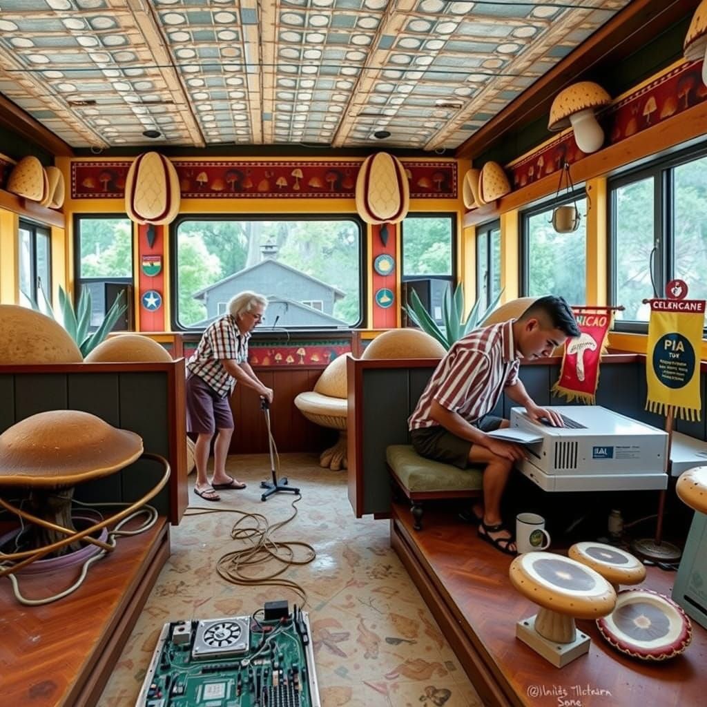 Surreal Mushroom Village Computer Repair