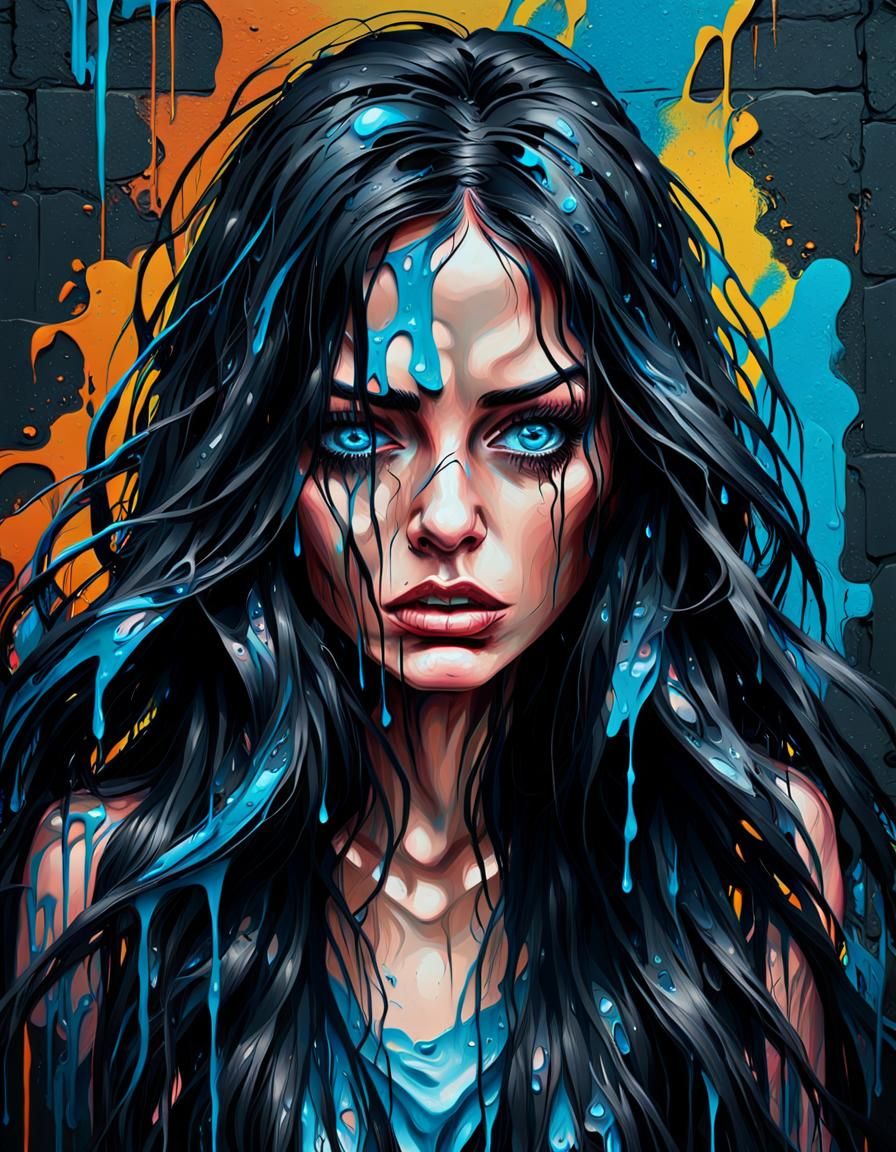 Crying Woman in Graffiti Pop Art Style