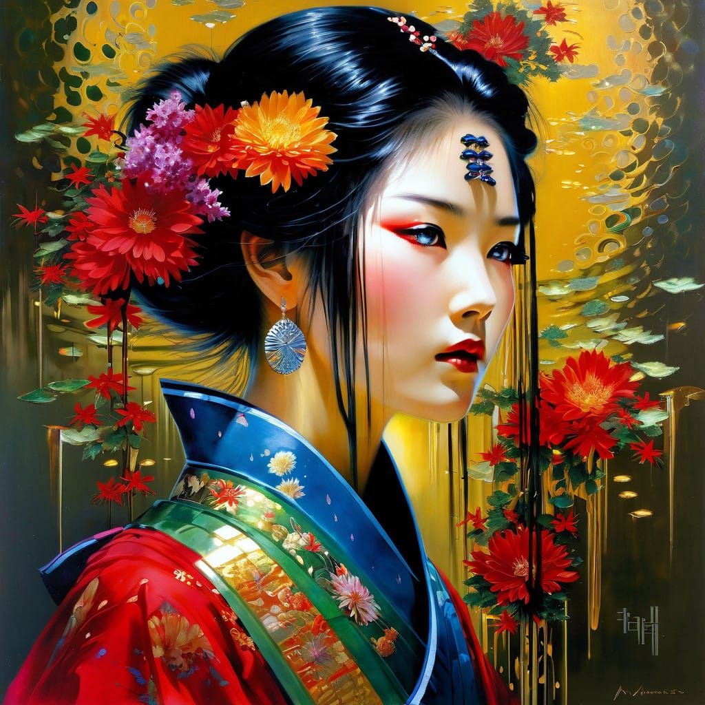 Ethereal Geisha Goddess in Celestial Harmony