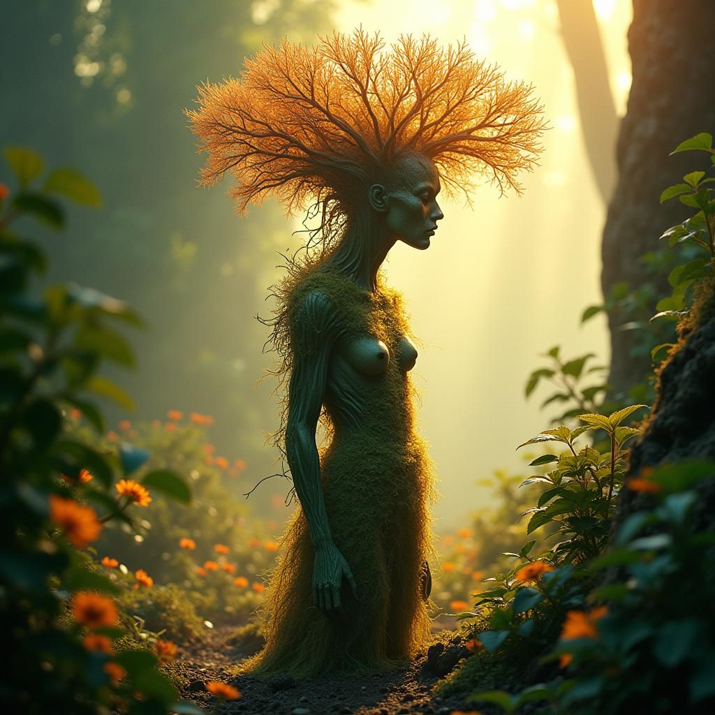 Ethereal Plant Humanoid Healer in Surreal Landscape