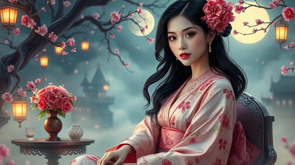 Asian Temptress in Ethereal Gothic Garden