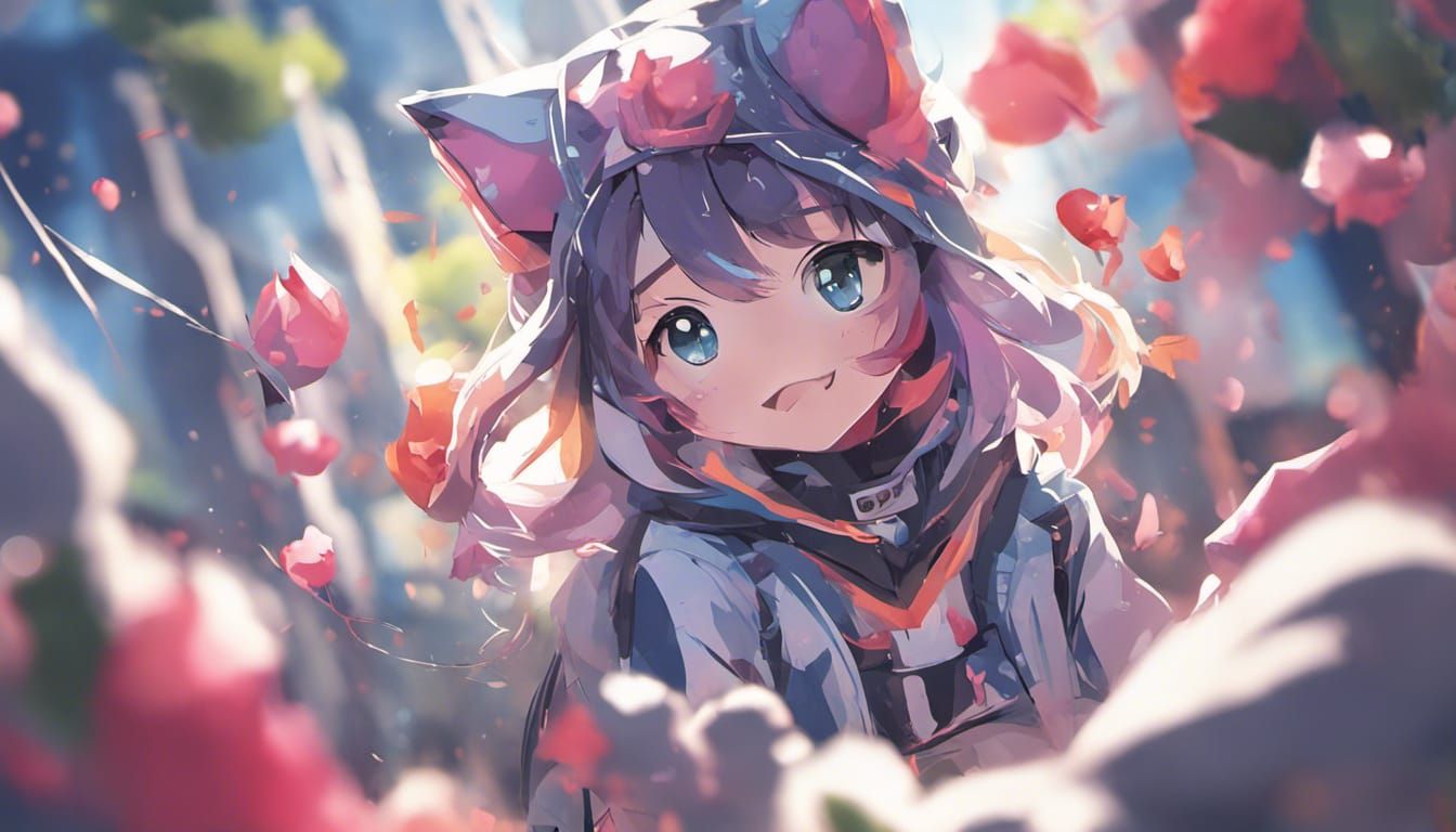 Adorable Puppy and Kitten Play in Flowerbed Art