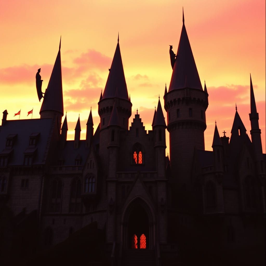 Majestic Hogwarts Castle at Dusk in Cinematic Style
