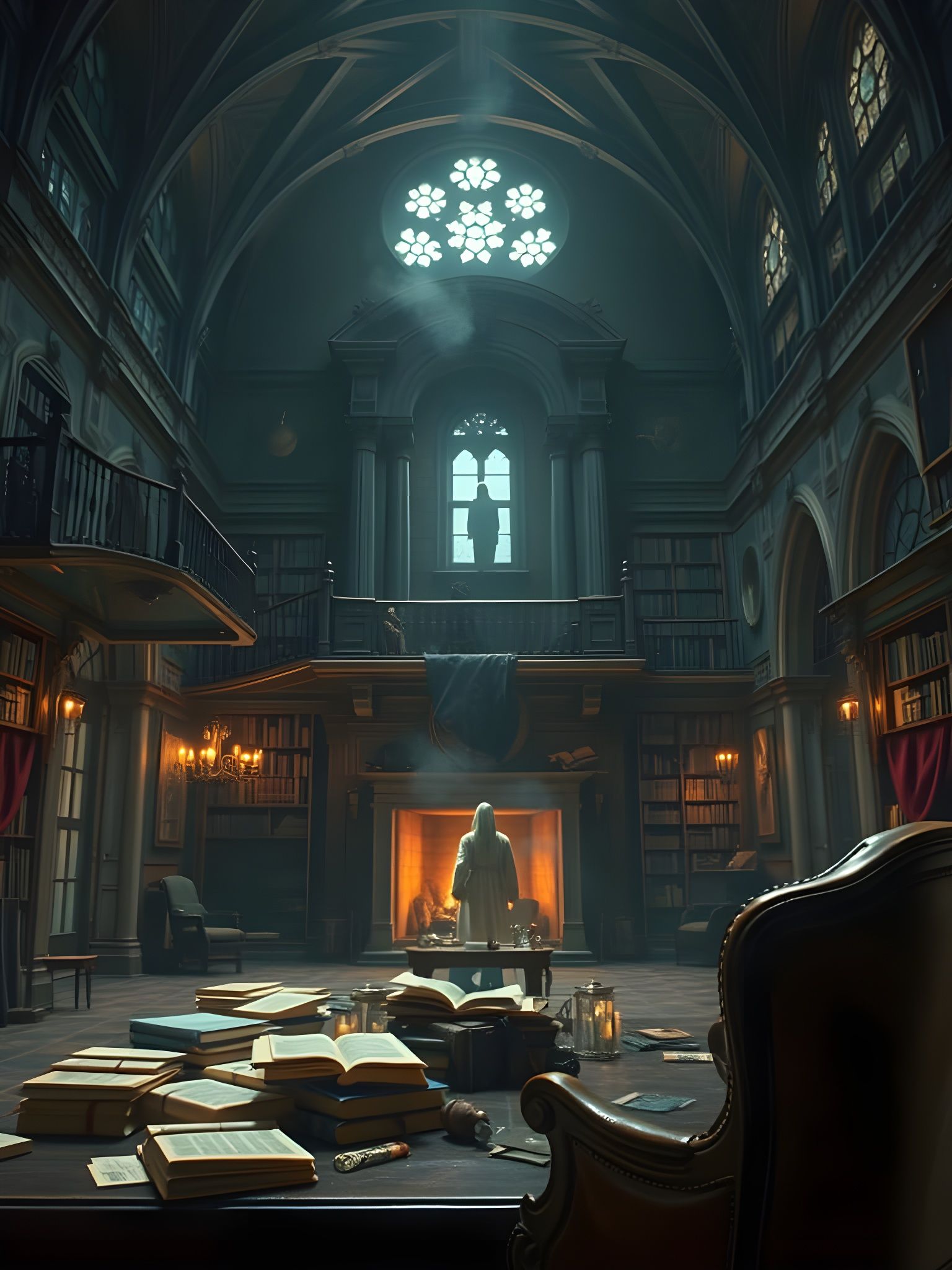 Gothic Wizard's Dream Library in Epic Digital Painting