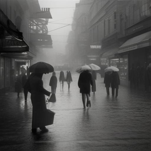 Noir Cityscape: Crowded Street in 1960s Style