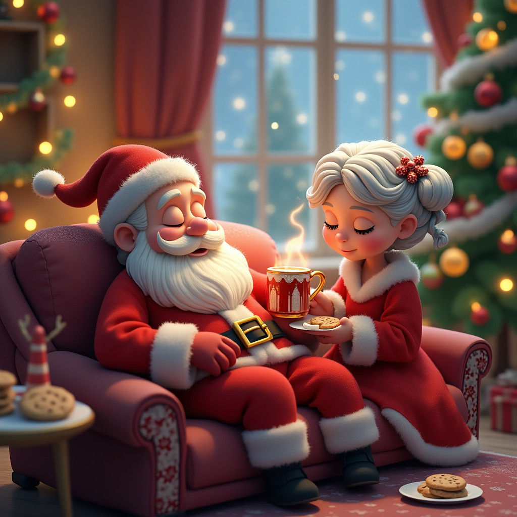 Cartoon Santa Claus Resting at Home, 3D Rendered