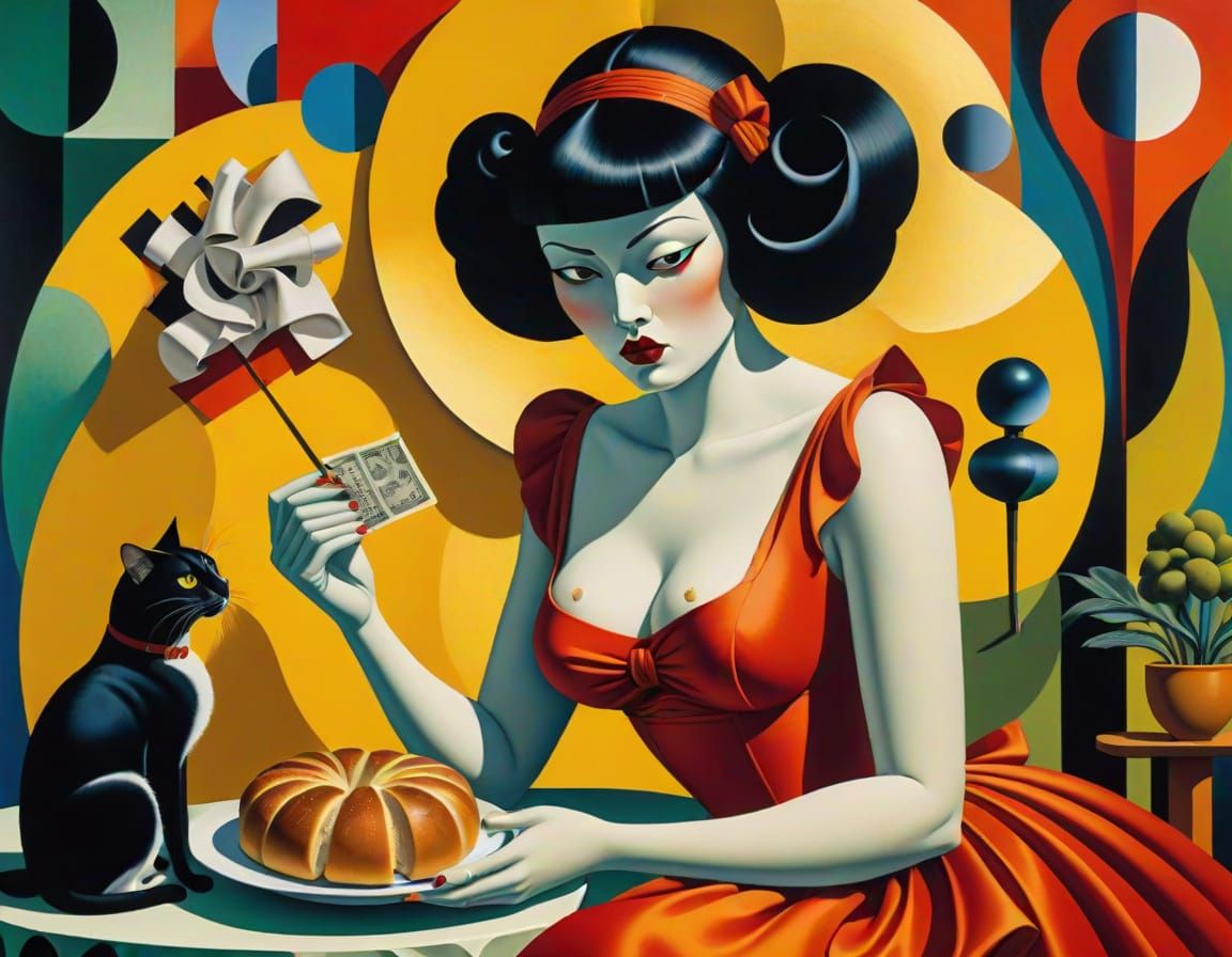 Surreal Fortune Teller in Scarlet Petticoat, Naive Art