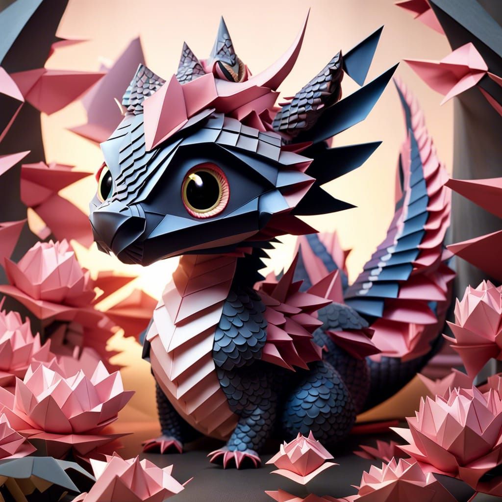 Detailed Origami Dragon with Realistic Eyes