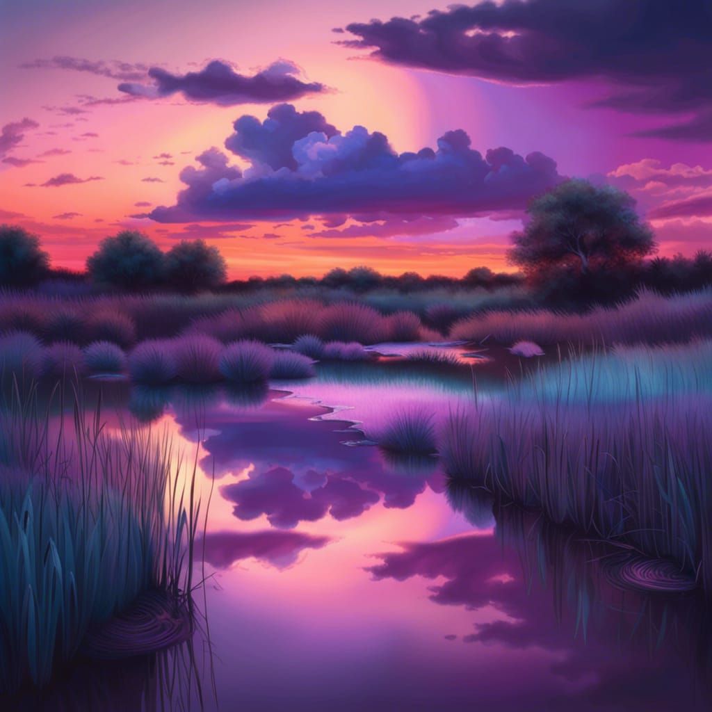 Pastel Dusk Over Pond: Hyperrealistic Photo Illustration