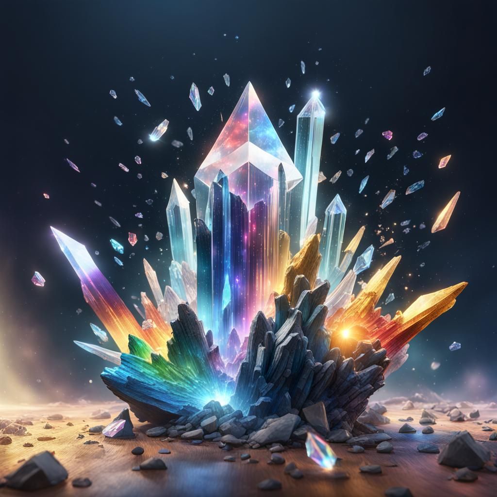 Rainbow Crystal Shard Explosion in Detailed Matte Painting