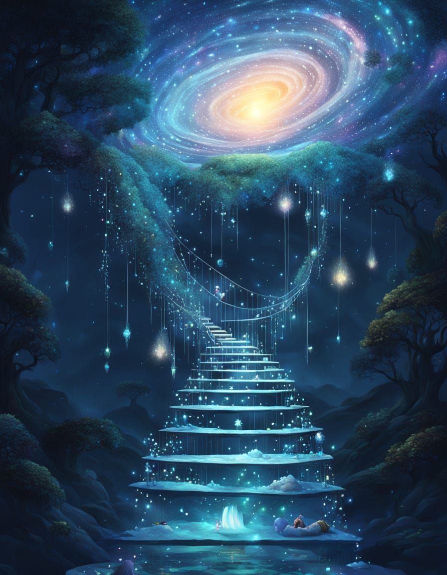 Crystal Stairway to Floating Island in Surrealist Style