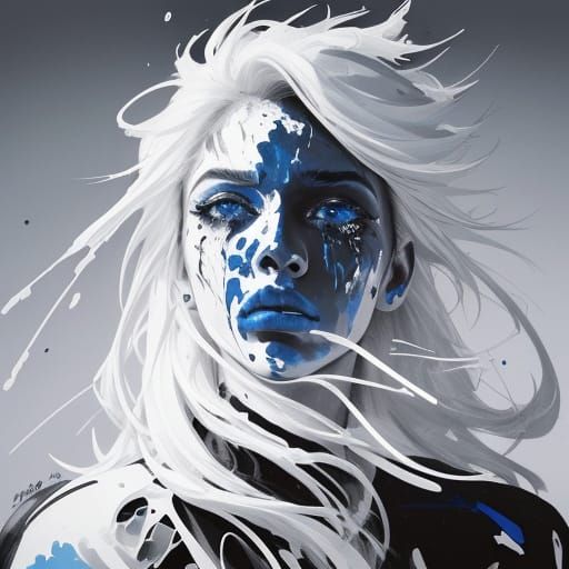 Expressive Monochromatic Portrait of a Woman with Blue Lips