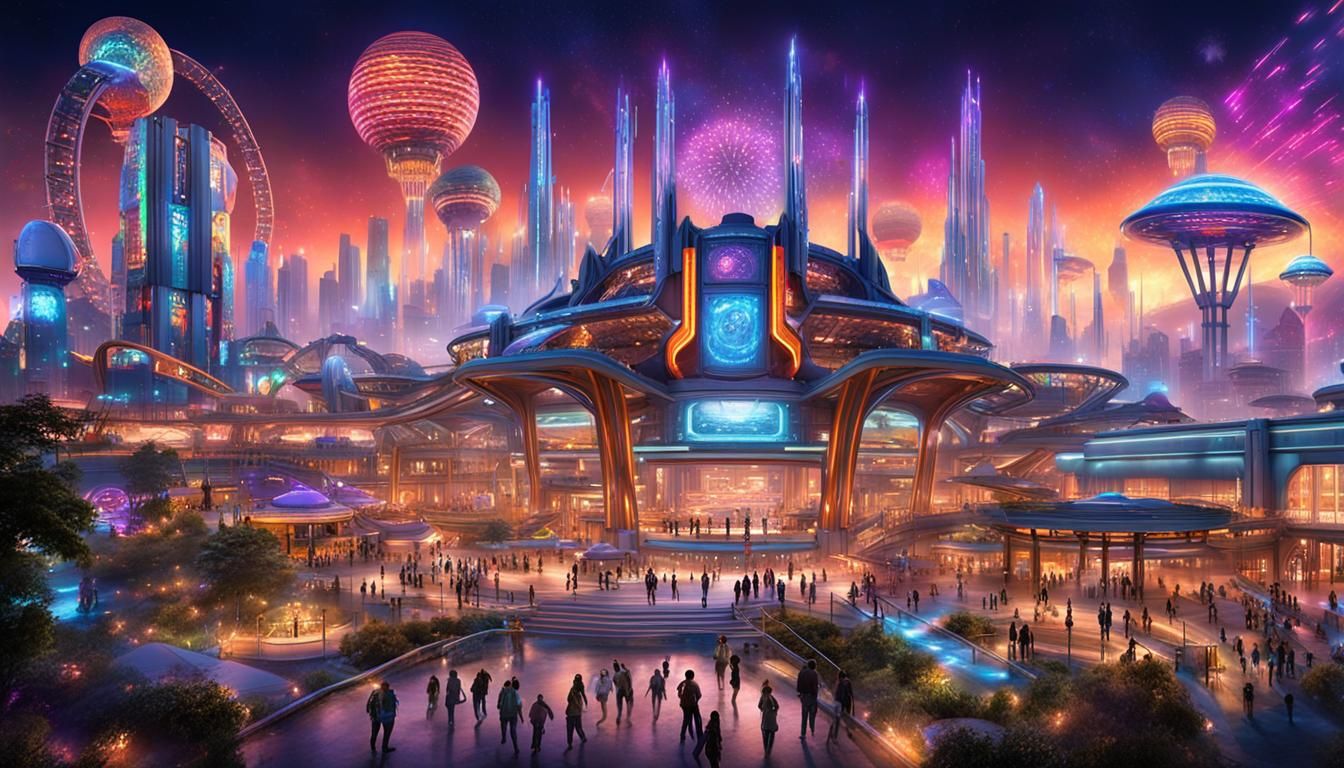 Cyberpunk Theme Park of the Future in Neon