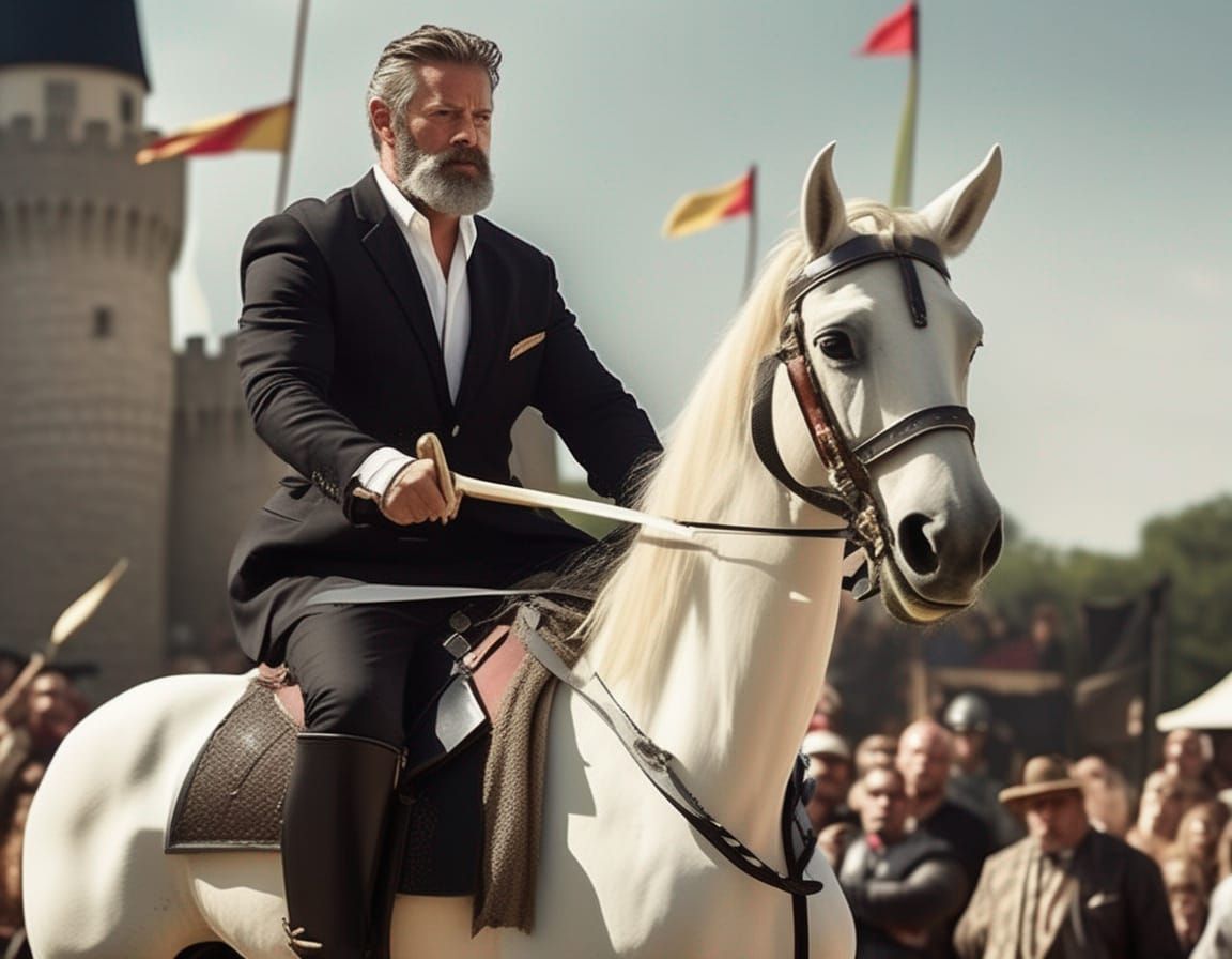 Knight in Business Suit Jousting Tournament