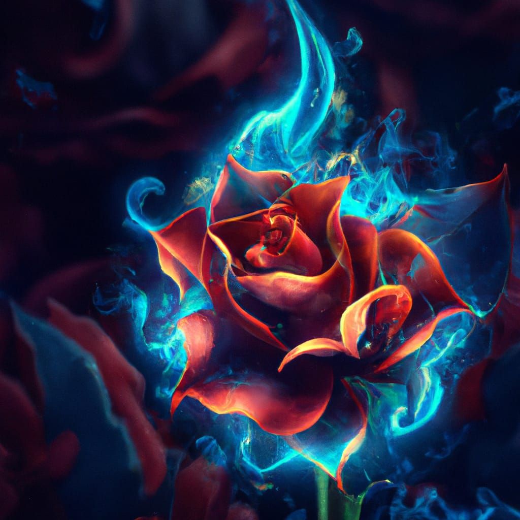 Flaming Rose in Lava, Classical Art Style