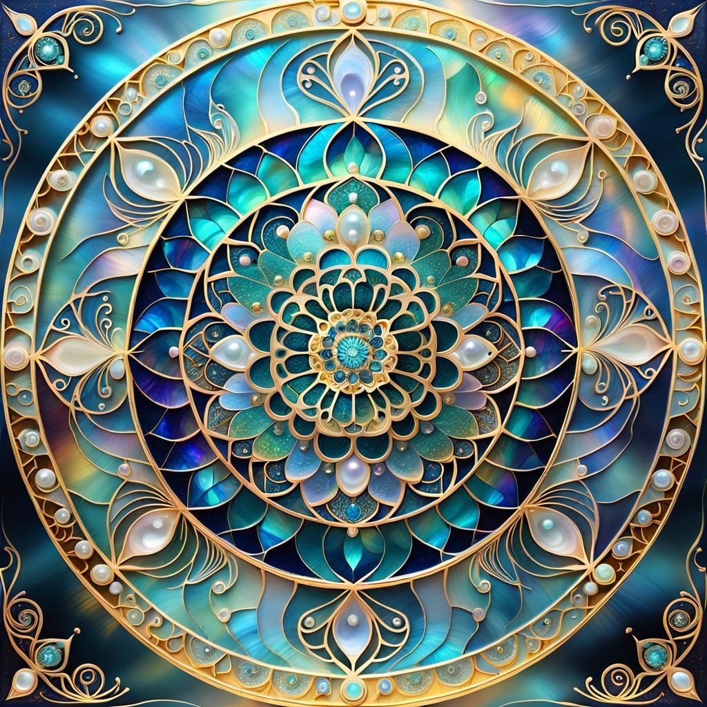 Glass Mandala with Iridescent Filigree and Crystals