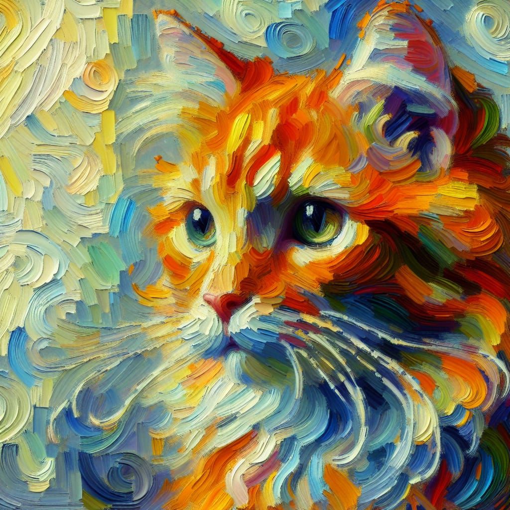Orange Cat in Neo-Impressionistic Expressionist Style