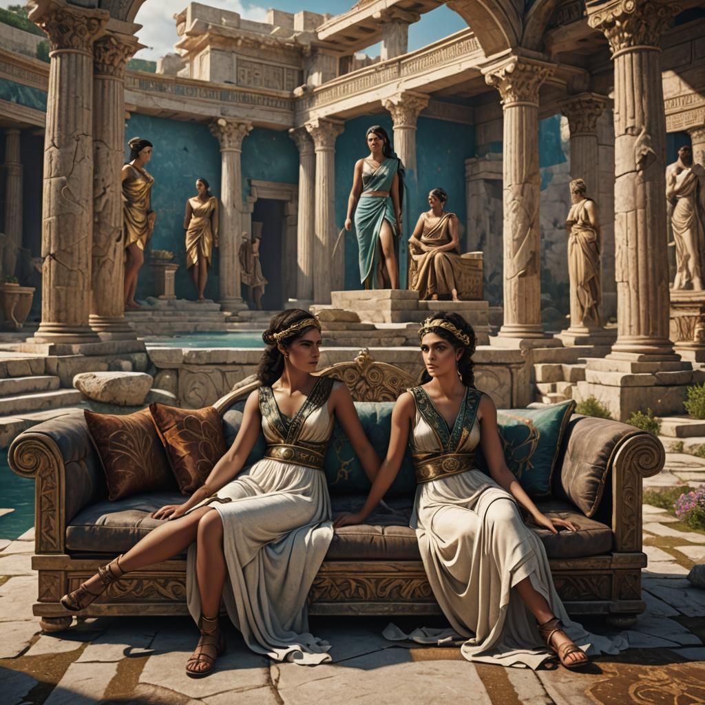 Ancient Greek Girls in Palace: Detailed Matte Painting