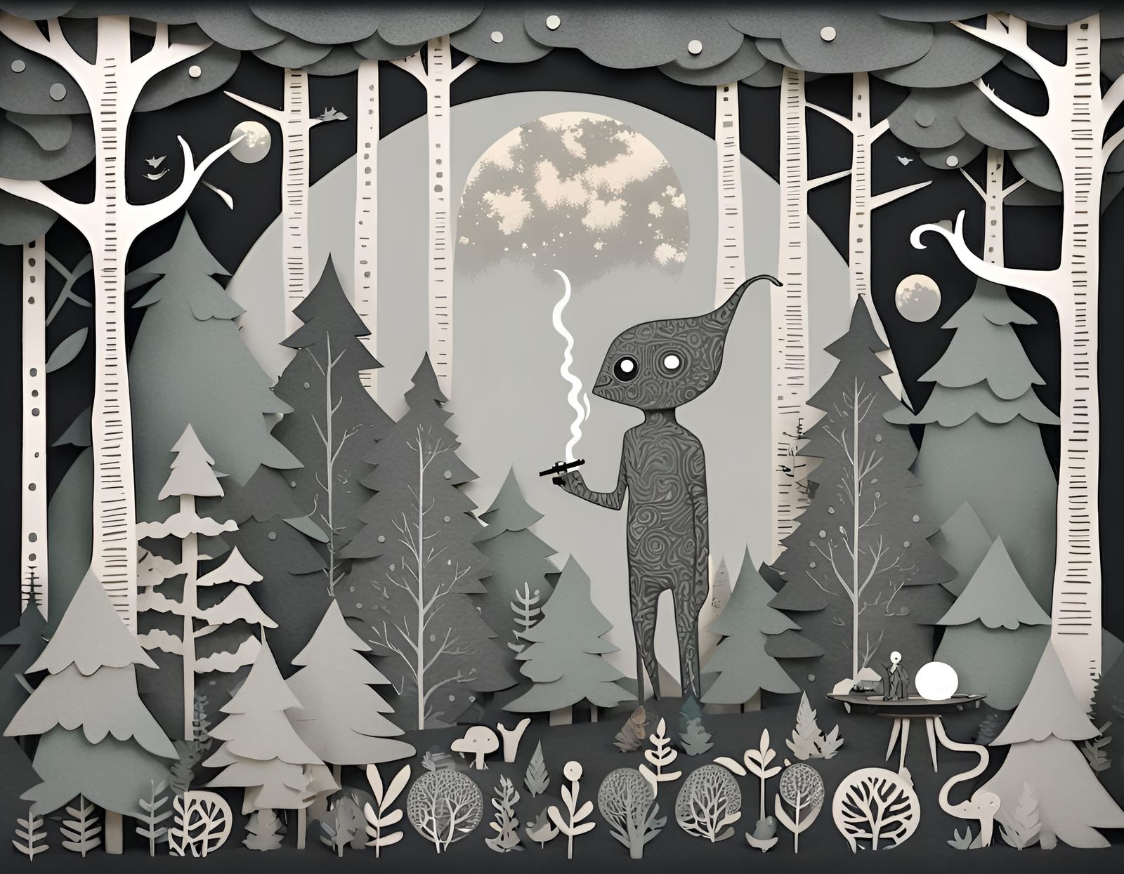 Alien Smokes in Whimsical Scherenschnitte Forest