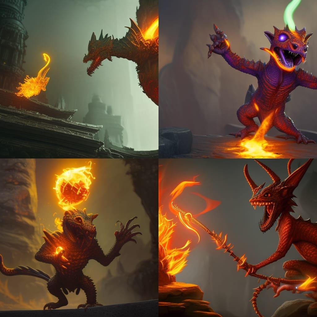 Kobold Warlock Casting Fireball in Detailed Matte Painting