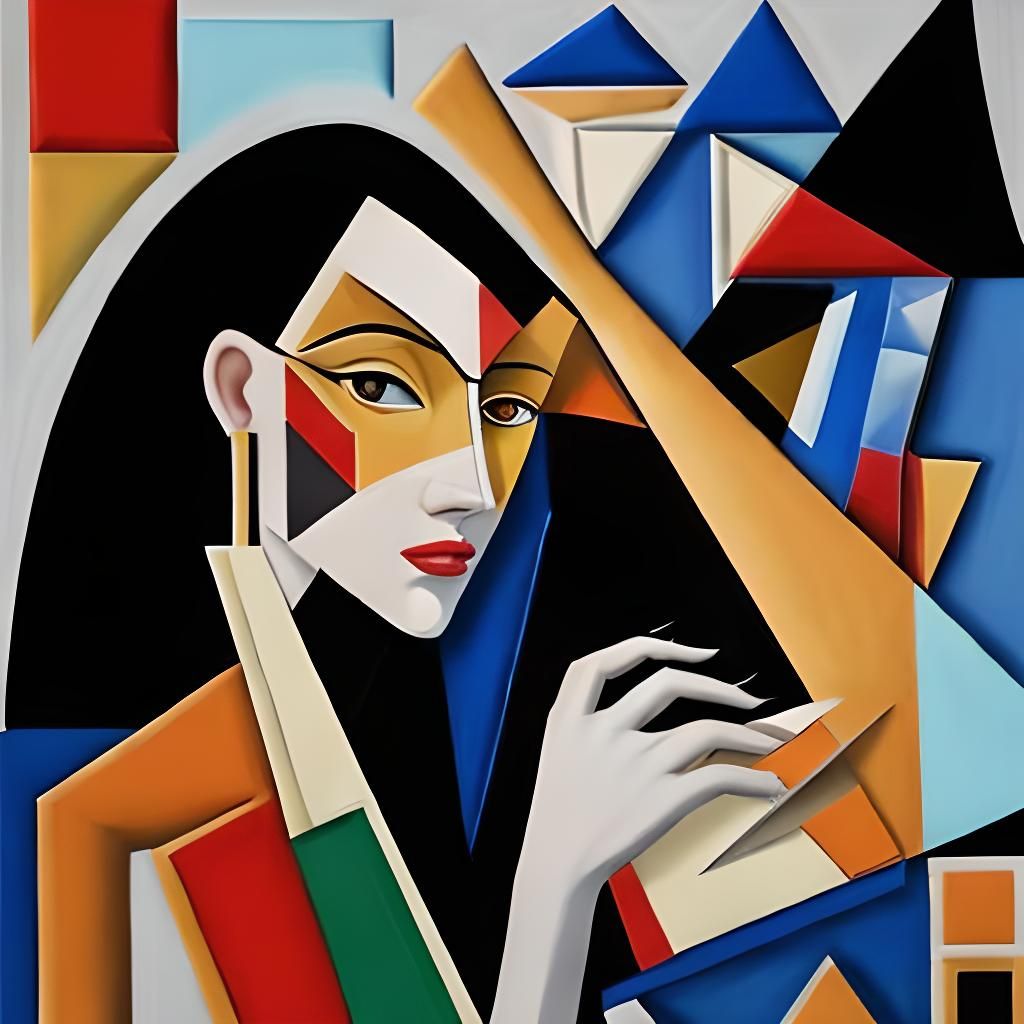 Cubist Woman with Headache in Muted Colors