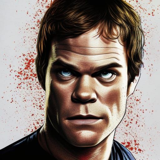 dexter morgan, Hyperrealistic, splash art, concept art, mid shot, intricately detailed, color depth, dramatic, 2/3 face ...