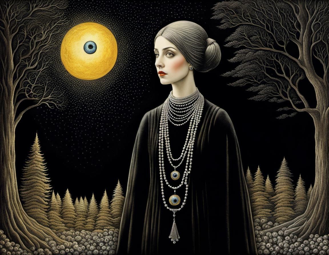 Eerie Beauty: Woman with Eyeball Necklace