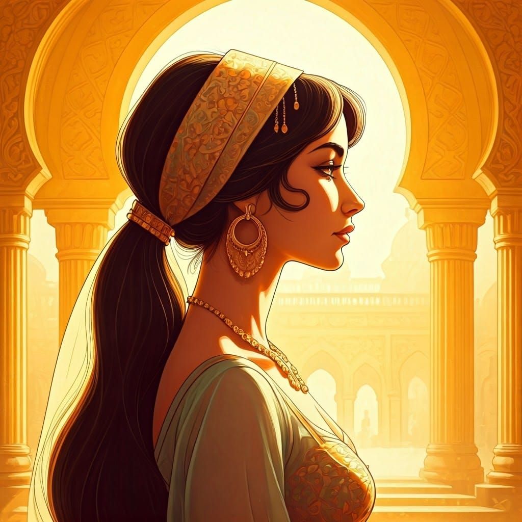 Regal Arabian Woman Portrait in Opulent Palace