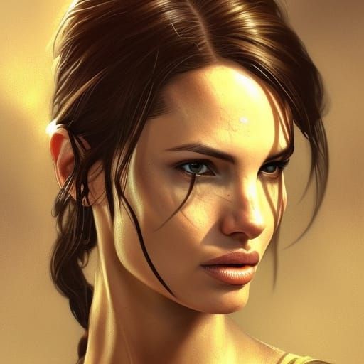 Lara Croft Portrait with Pistols, Art Nouveau Style