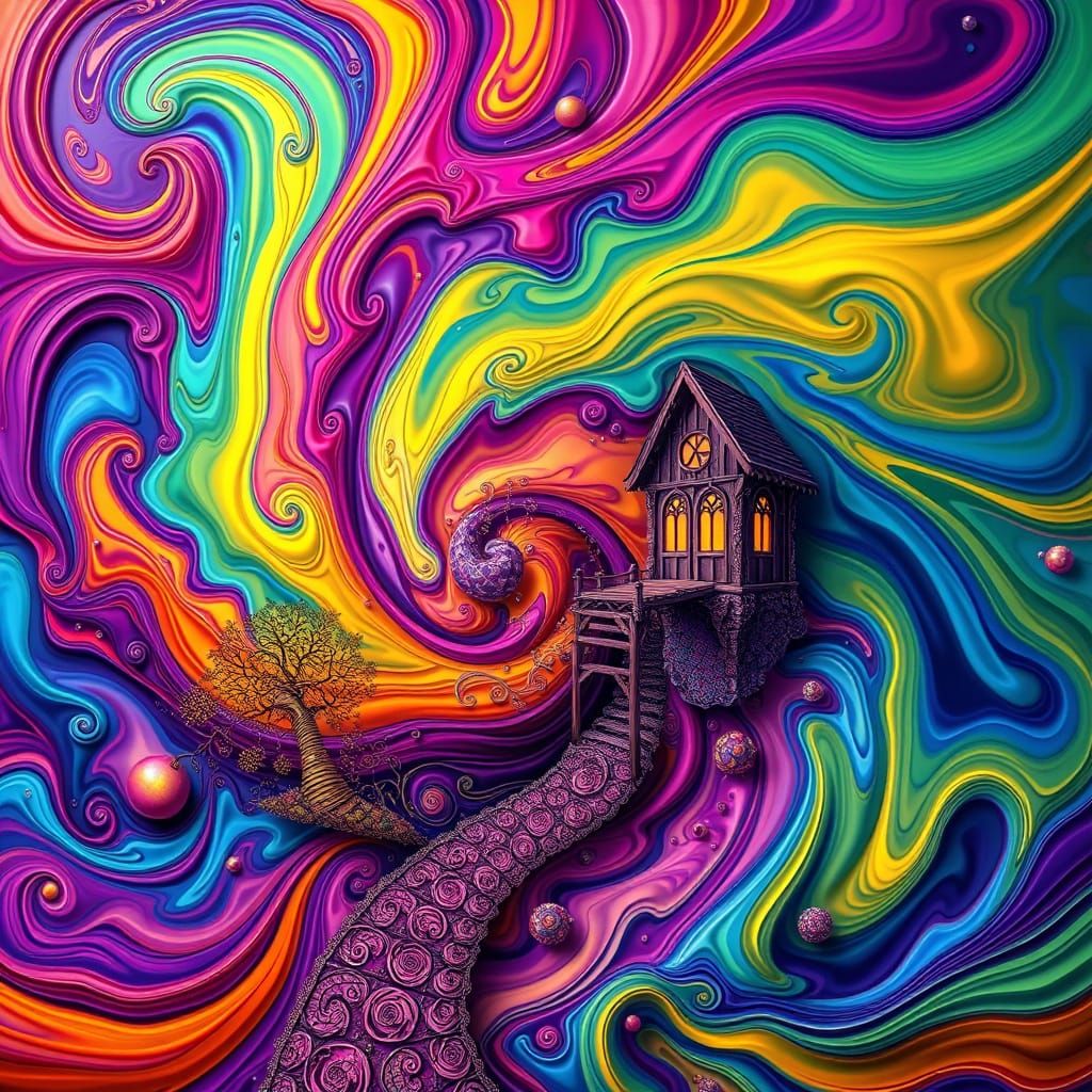 Vibrant Fractal House in Swirling Colors