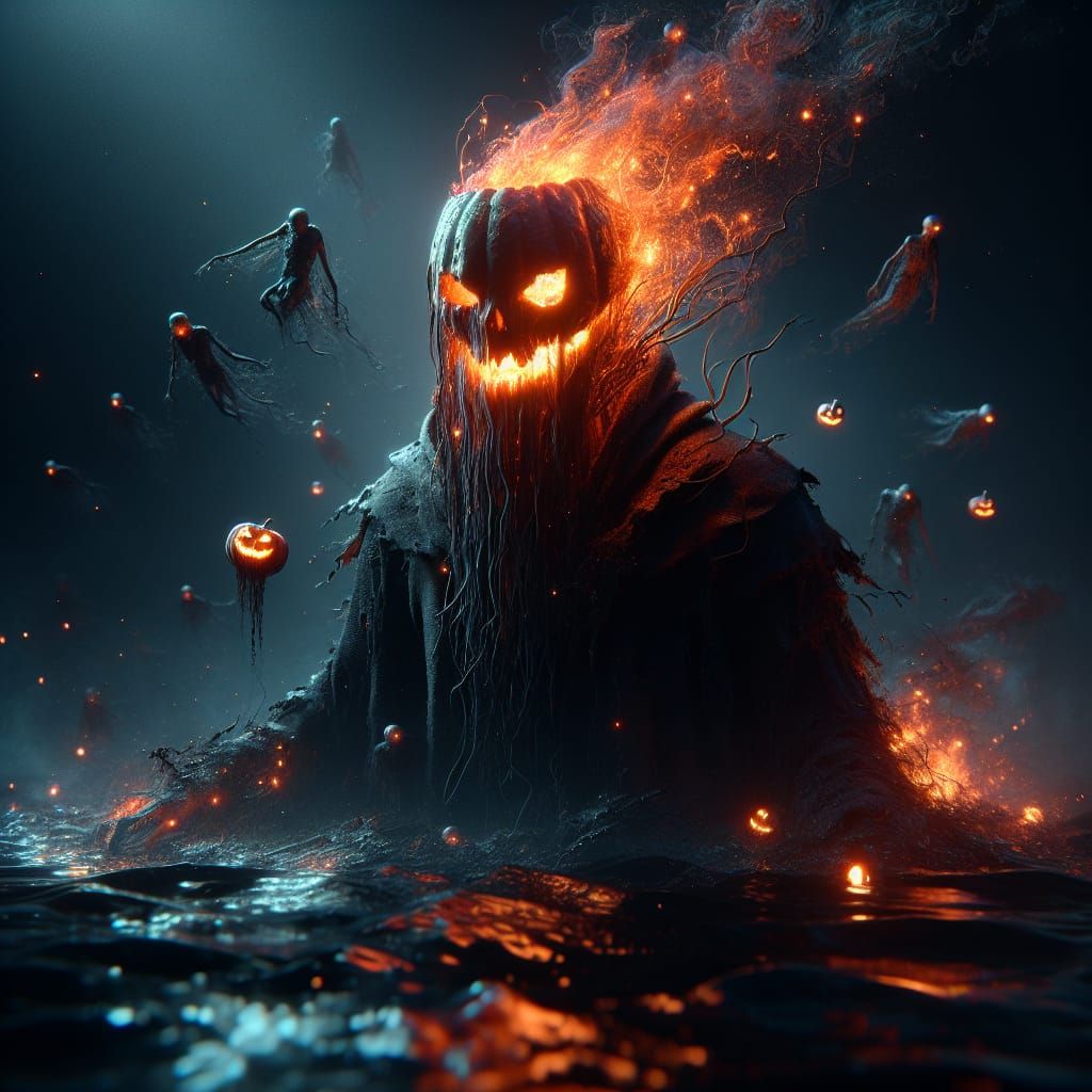 Eerie Headless Horseman with Jack-o'-Lantern Head