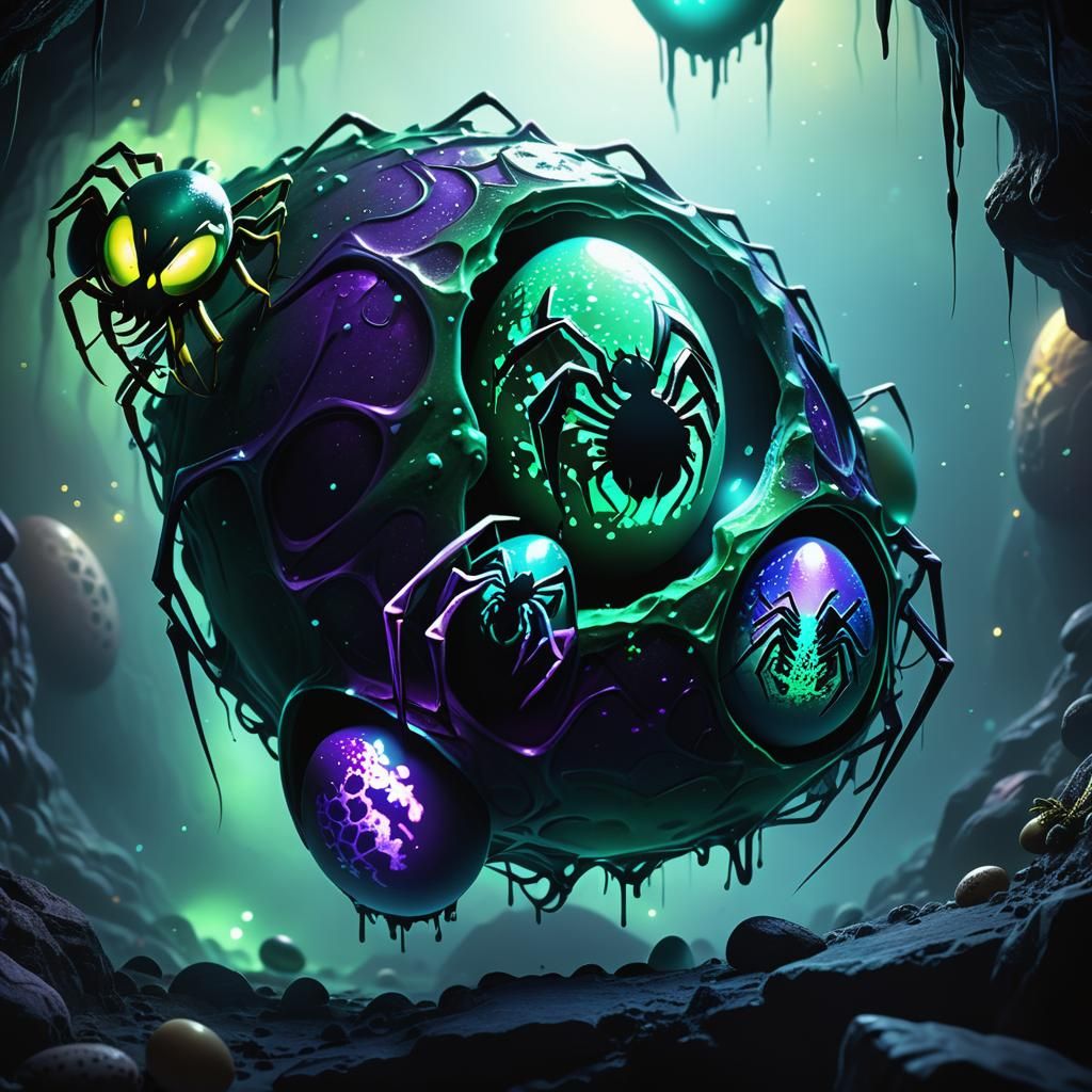 Venomous Alien Spider Eggs in a Dark Cavern