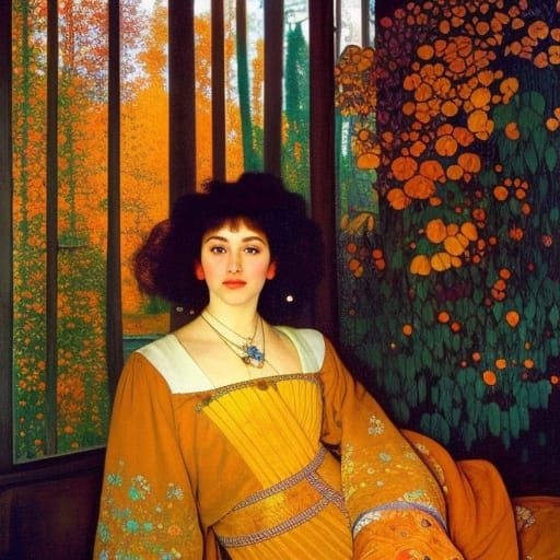 Magical Autumn Forest Corner in Art Nouveau Style