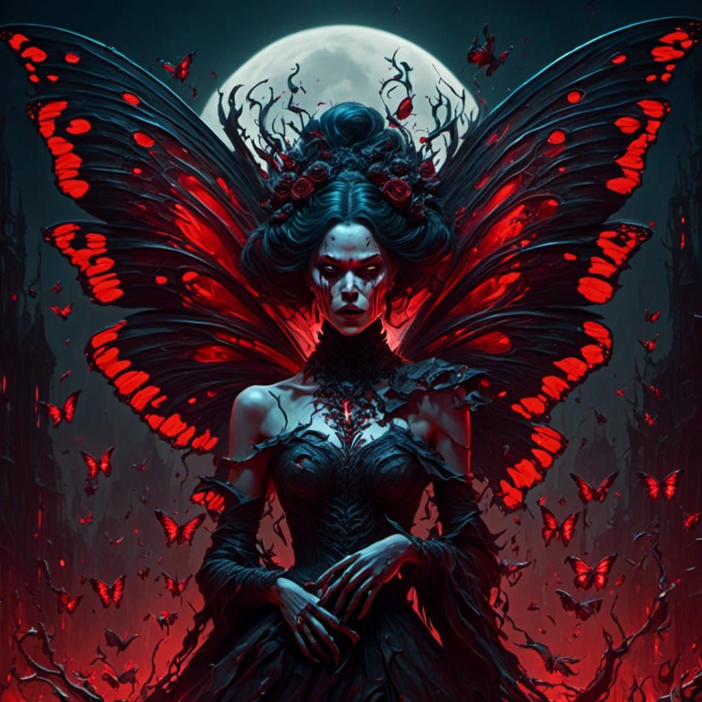 Demonic Butterfly in Graveyard Horror Art